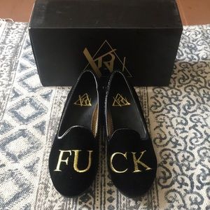 “ F U C K “ Black velvet loafers | SZ 8